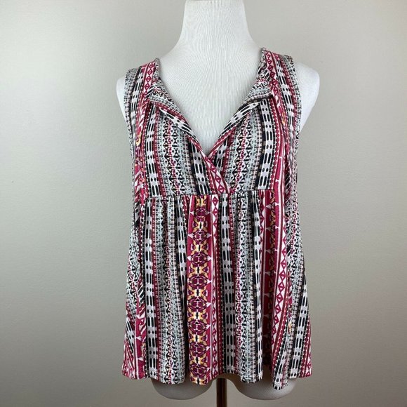 Sanctuary Top Womens Small Tank‎ Tribal Printed Self Tie V-Neck Multicolor New - Picture 1 of 9